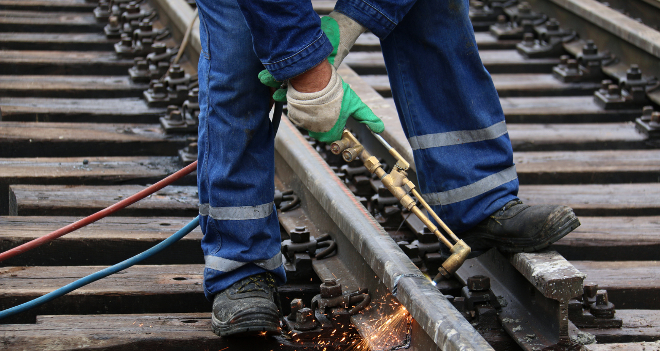Railway maintenance work on tracks.