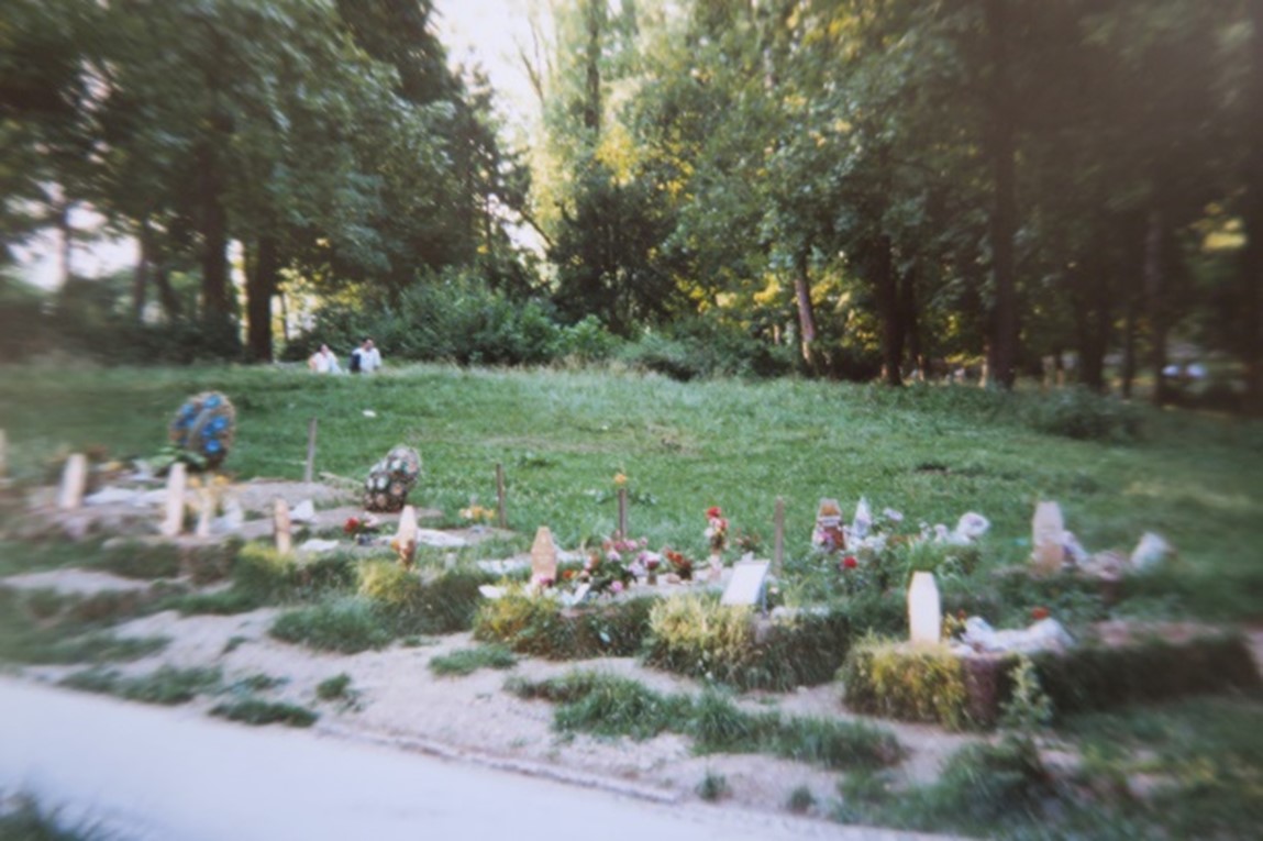 Makeshift wartime graves in a municipal park in central Sarajevo