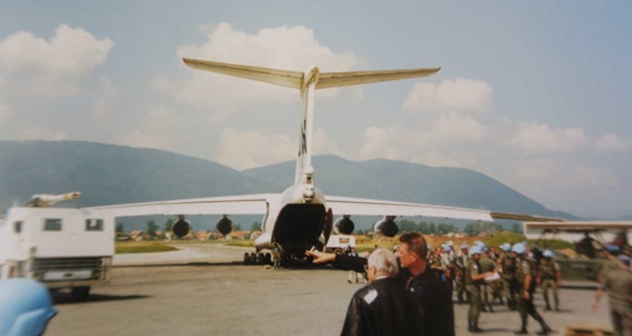 Roy Knighton, director of the transport team in the mid-1990s, getting ready for our road trip from Split in Croatia to Sarajevo. The UN flights were overbooked by then while civilian flights had not yet started.