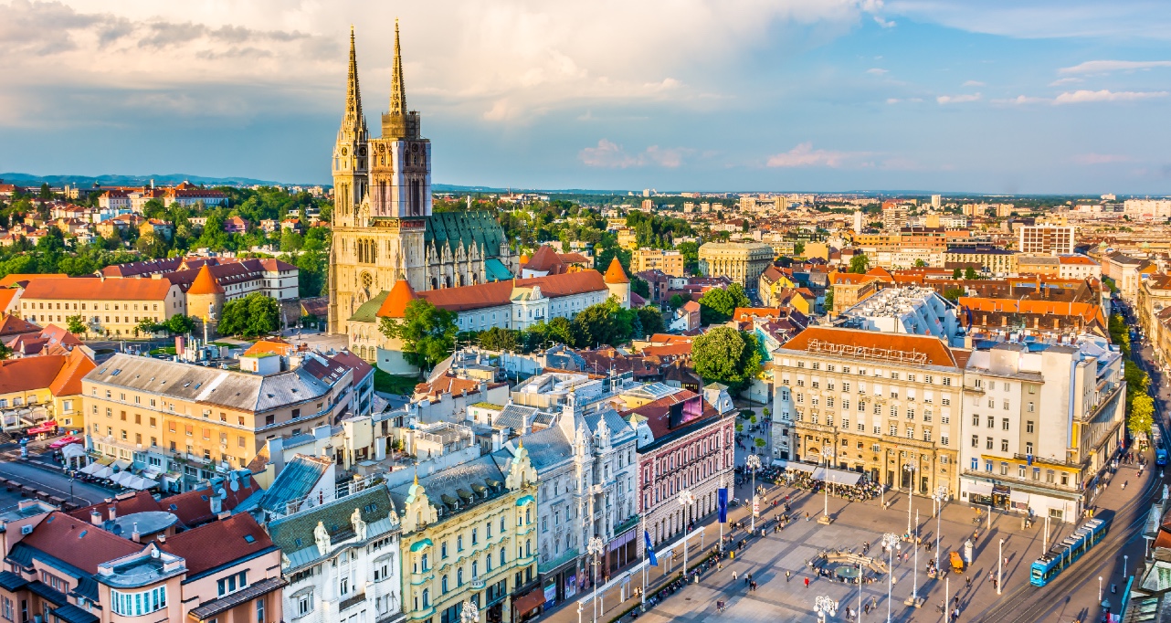 Aerial view at old city center of capital of Croatia, Zagreb