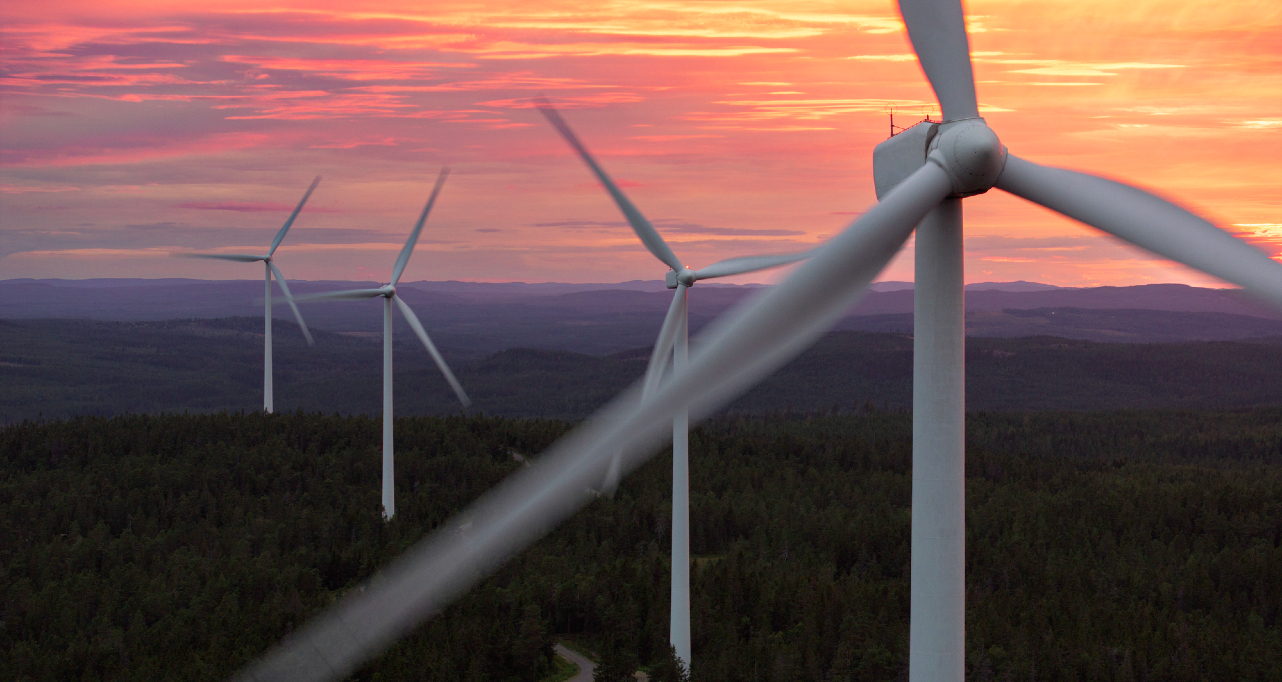 Wind farms in sunset