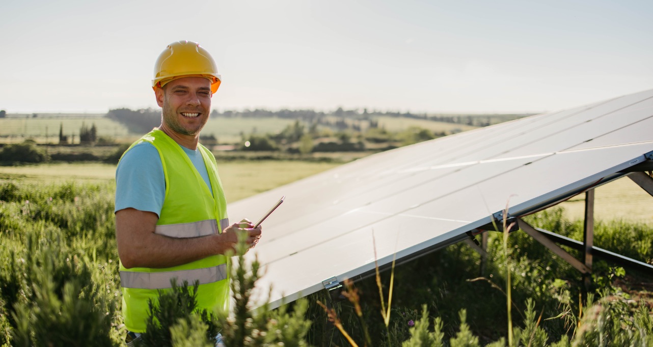 Man at renewable energy station controlling equipment through digital device€175 million loan to PPC will support transition to green energy and strengthen energy security