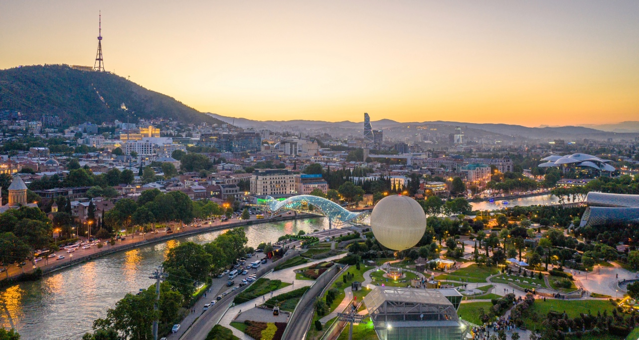 Evening view of Tbilisi, capital of Georgia.