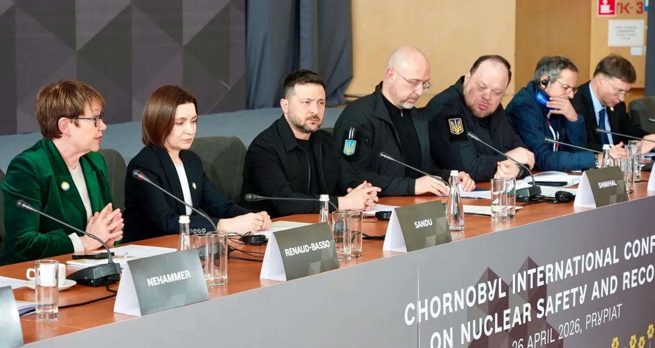 President Odile Renaud-Basso at Chornobyl, marking 40 years since the nuclear explosion