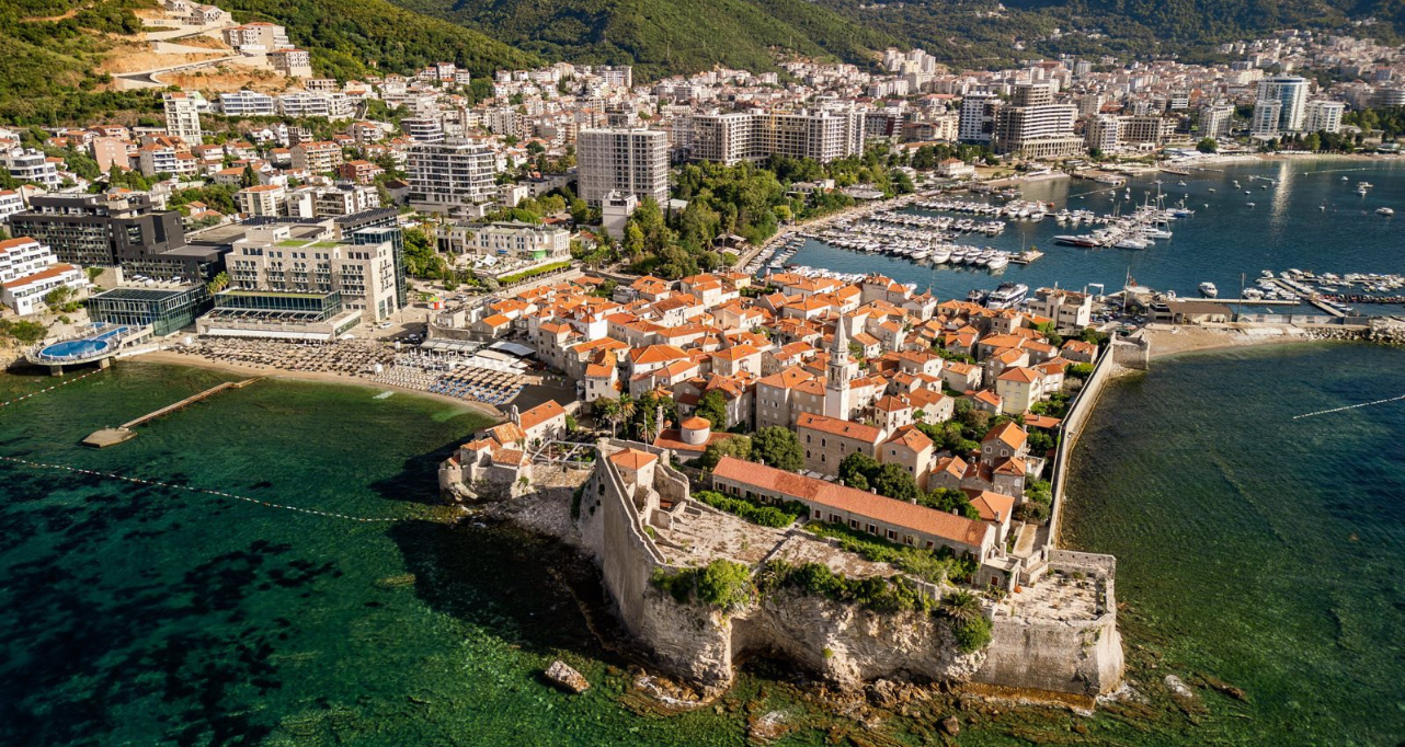 Aerial view of Budva old town