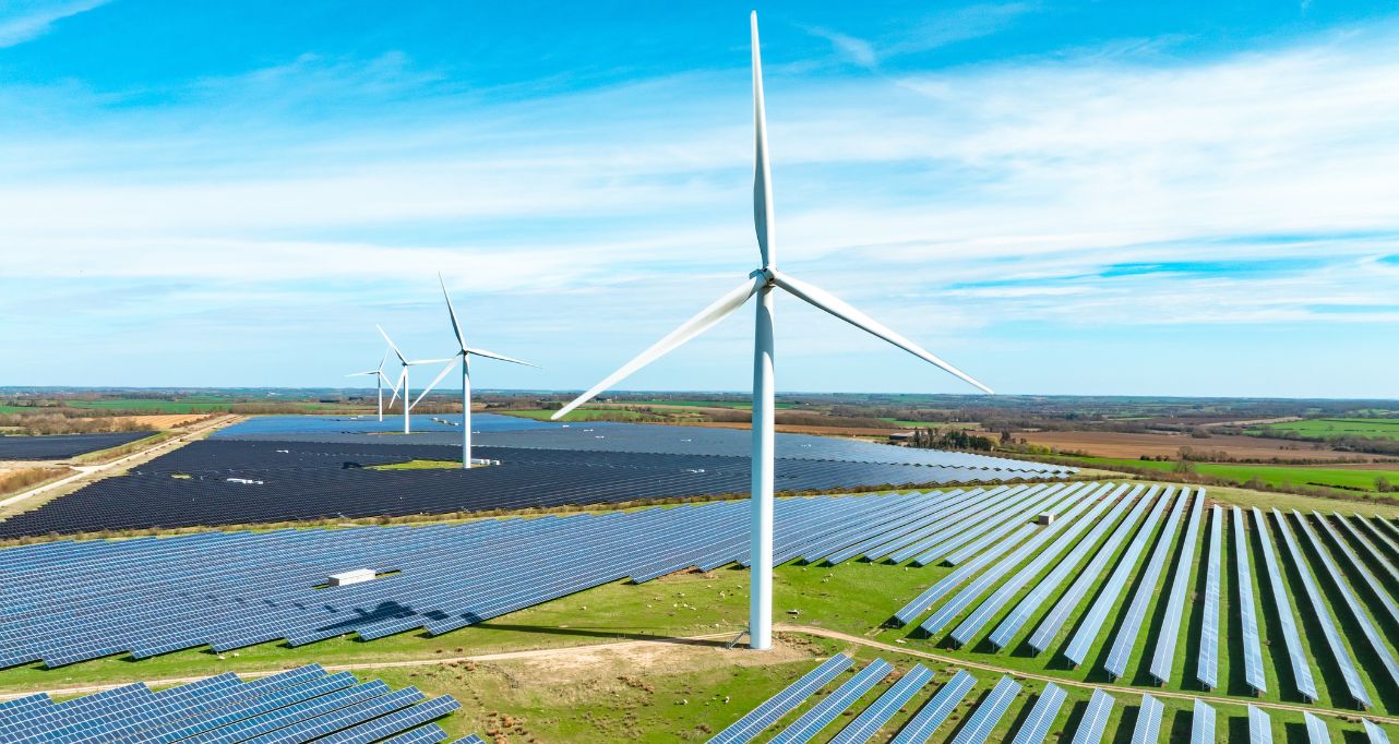 Wind turbines and solar panels 