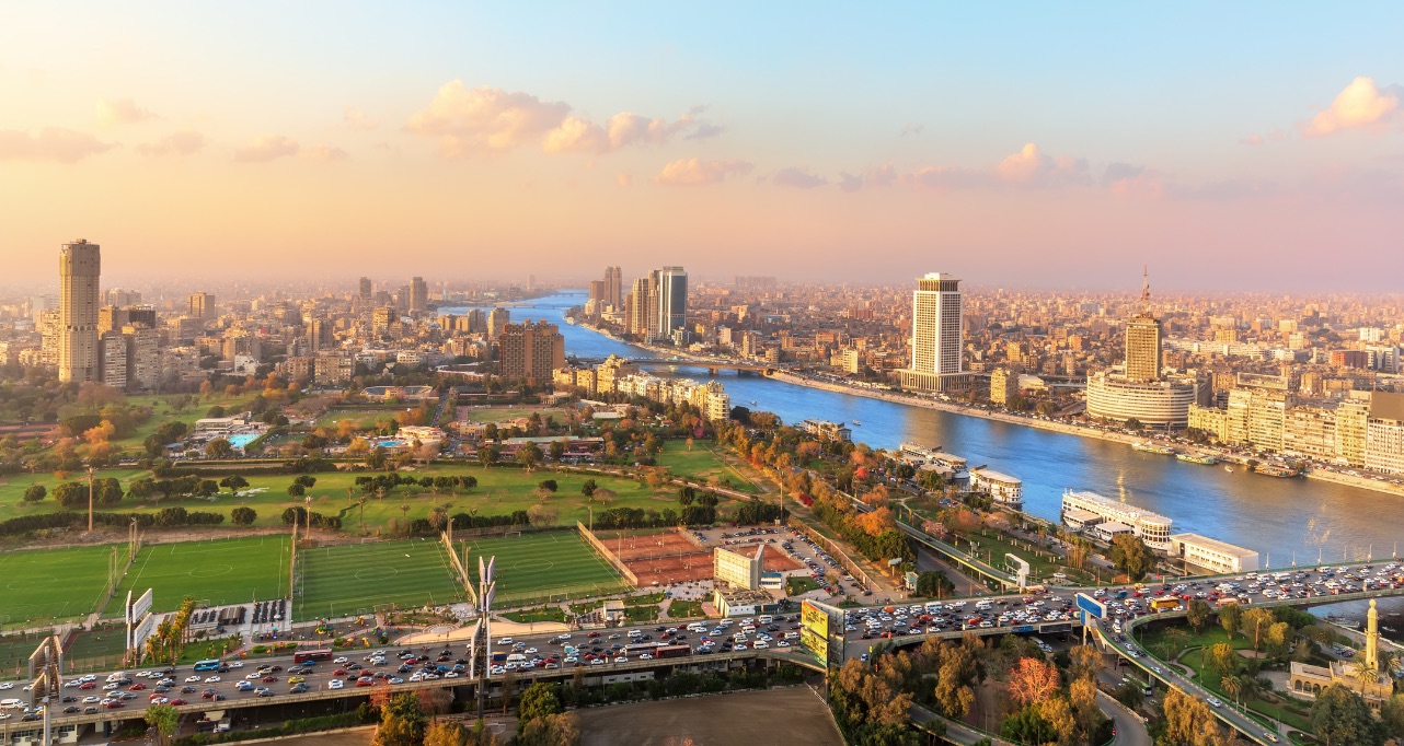 Aerial view on the downtown of Cairo and the Nile, Egypt.