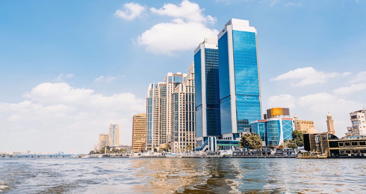 Modern buildings in Cairo on the Nile river in Egypt