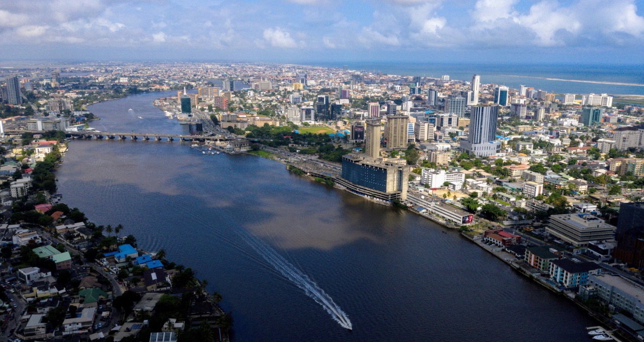A drone shot of the Lagos Lagoon