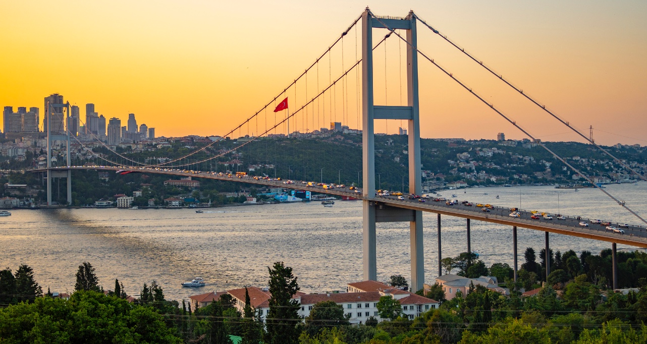 The Bosphorus bridge in Istanbul at sunset