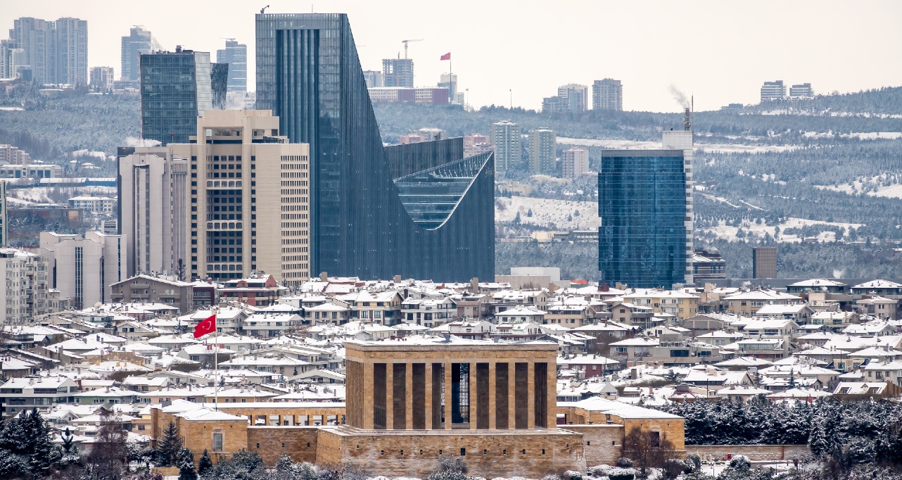 Panoramic Ankara view with Ataturk Mausoleum (Anitkabir) in winter time