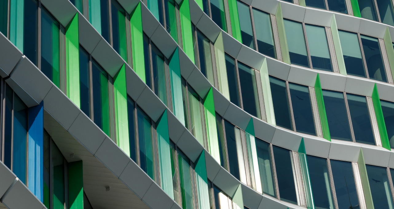 Building facade with colourful panels