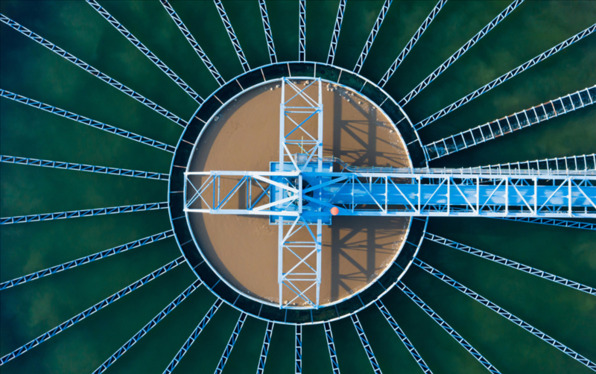 Aerial view of a modern drinking water treatment plant